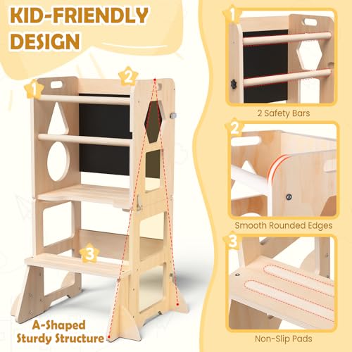 Woodure 4-in-1 150 Pounds DW1357 Multifunctional Wooden Step Stool