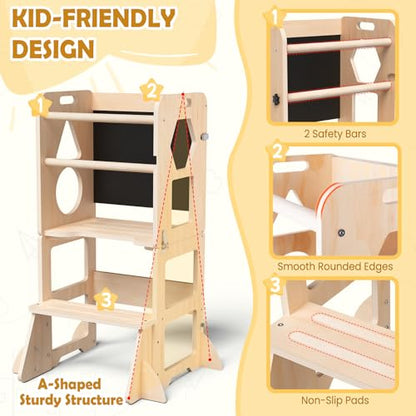 Woodure 4-in-1 150 Pounds DW1357 Multifunctional Wooden Step Stool
