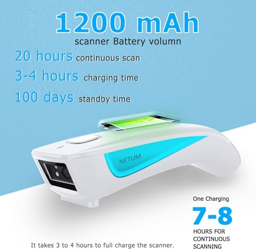 NETUM 2D Barcode Scanner C850 Portable Bluetooth Scanner Bluetooth Wireless, USB, and Wired Connectivity for Desktop and Mobile, 60 Degrees Viewing Angle