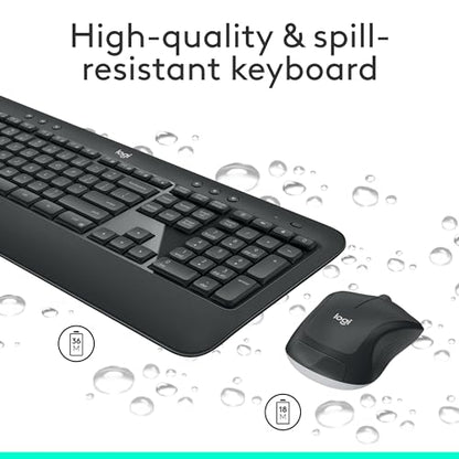 Logitech 104 Keys QWERTY Wireless Keyboard and Mouse Combo Model 920-012585 Windows Operating System Black