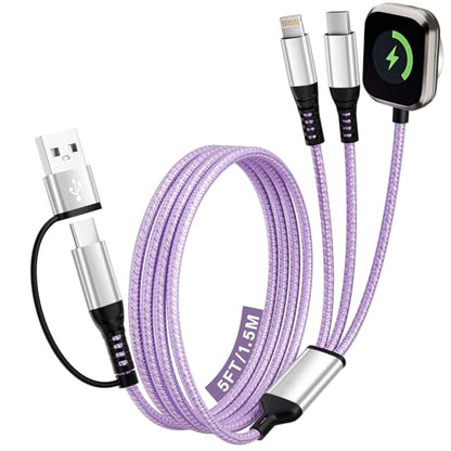 Jogrytece 5FT BYX-iWatch-Purple 3 in 2 USB Type A+C Multi Charging Cable