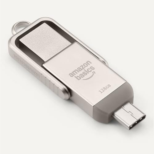 Amazon Basics 128GB USB Flash Drive LS25USBC128G1 USB 3.2 Gen 1 Dual Connector Champagne Silver
