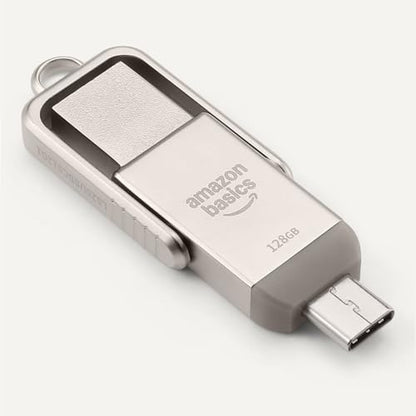 Amazon Basics 128GB USB Flash Drive LS25USBC128G1 USB 3.2 Gen 1 Dual Connector Champagne Silver