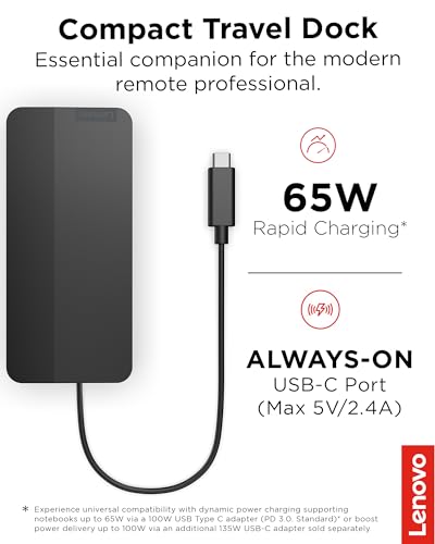 Lenovo USB-C Dual Display Travel Dock 40B90000US 7 Ports USB Type C 4K HDMI