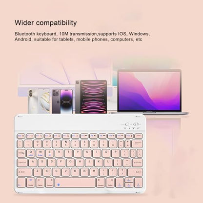 LOOBOAKY Wireless Keyboard QWERTY 78 Keys Pink Ergonomic Bluetooth Rechargeable for Tablets