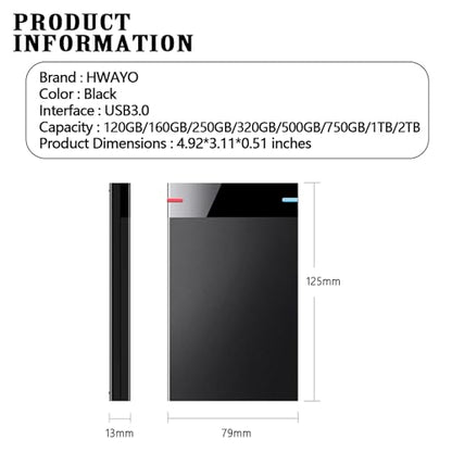 HWAYO 250GB 2.5 Inch Portable External Hard Drive USB3.0 HDD