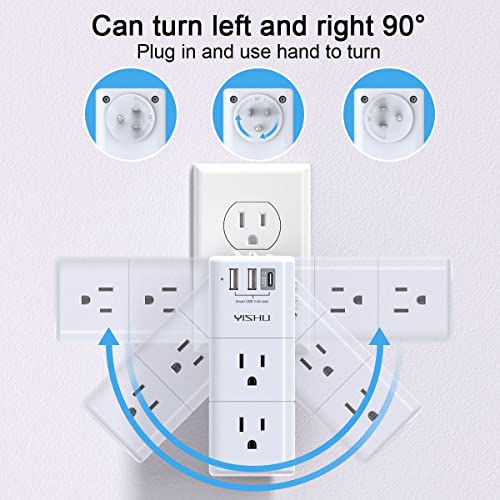 YISHU 5.2 x 2.03 Inch AHR-503 6 Outlet 3 USB Surge Protector
