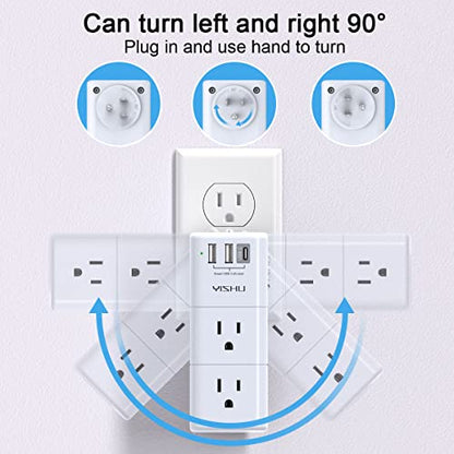 YISHU 5.2 x 2.03 Inch AHR-503 6 Outlet 3 USB Surge Protector