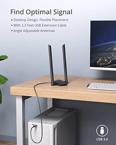 BrosTrend USB WiFi 6 Adapter 1800Mbps IEEE 802.11ax/ac/n/a 5GHz, IEEE 802.11ax/n/g/b 2.4GHz USB 3.0