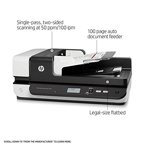 HP ScanJet Enterprise Flow 7500 Flatbed OCR Scanner, USB, 600dpi, CCD Sensor