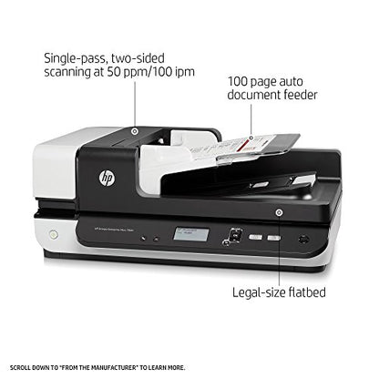 HP ScanJet Enterprise Flow 7500 Flatbed OCR Scanner, USB, 600dpi, CCD Sensor