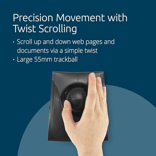 Kensington SlimBlade Pro Wireless Trackball, Bluetooth and USB Connectivity, Rechargeable Battery, Ambidextrous Design, 4 Programmable Buttons, Compatible with Windows, macOS, Linux, Black/Grey (K72085WW)