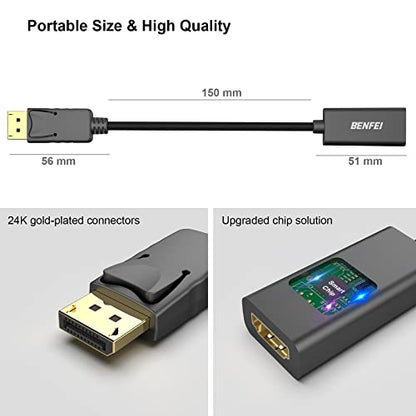 BENFEI 4K DisplayPort to HDMI Adapter 3840x2160@30Hz Male to Female Compact Converter