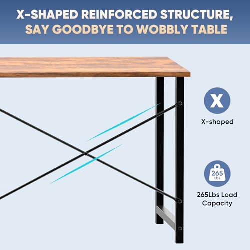 DUMOS 32 Inch DUYM-GDZ-31RT Rectangular Writing Desk, Walnut Finish, Metal Frame, Compact Design for Home Office