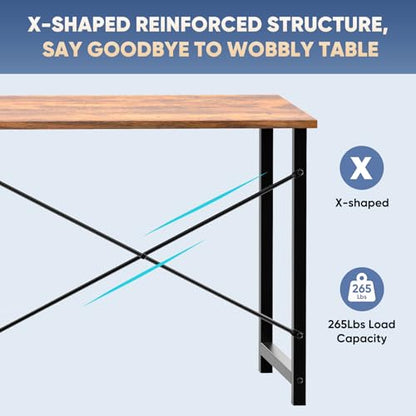 DUMOS 32 Inch DUYM-GDZ-31RT Rectangular Writing Desk, Walnut Finish, Metal Frame, Compact Design for Home Office
