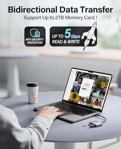 Hicober 3-in-1 USB-C SD Card Reader, 2TB Capacity, USB 2.0 Interface, Compact Design, Compatible with Multiple Devices