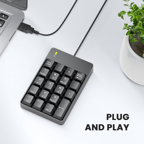 TechGarden Wired Numeric Keypad USB Compatible 19 Keys Ergonomic Plastic Office Black