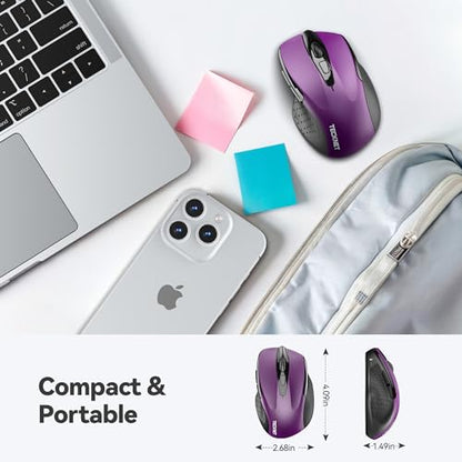 TECKNET 2.4G Ergonomic Optical Mouse 2600 DPI Wireless USB A Right-Handed Purple