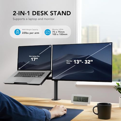 HUANUO 32 Inch Monitor and 17 Inch Laptop Adjustable Mount, HNCM2, Tabletop Mount, Articulating, Alloy Steel, Black