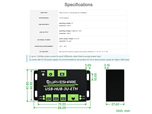Waveshare 3xUSB Ethernet HUB 10/100M Adaptive with ESD Protection for Multiple OS