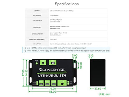 Waveshare 3xUSB Ethernet HUB 10/100M Adaptive with ESD Protection for Multiple OS