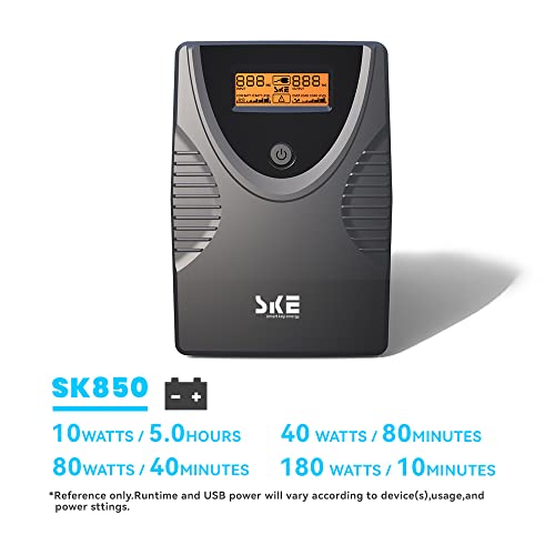 SKE SMART KEY ENERGY 850VA/480W UPS Uninterruptible Power Supply, 120V, 2.18A, 6 Outlets, Metal Tower Form Factor