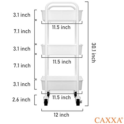 CAXXA 3-Tier Rolling Metal Storage Organizer SVQQPE Indoor Adult Utility Cart