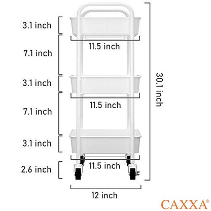 CAXXA 3-Tier Rolling Metal Storage Organizer SVQQPE Indoor Adult Utility Cart