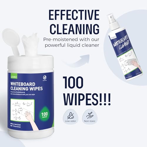 Loukin 100 Count W3203 Unscented Whiteboard Cleaning Wipes Canister