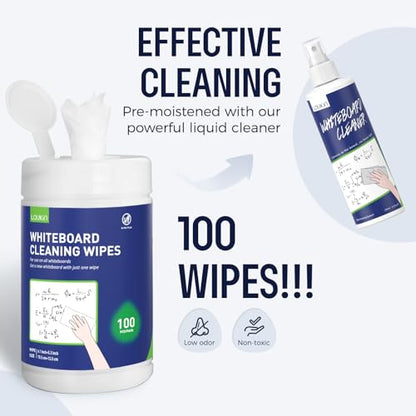 Loukin 100 Count W3203 Unscented Whiteboard Cleaning Wipes Canister