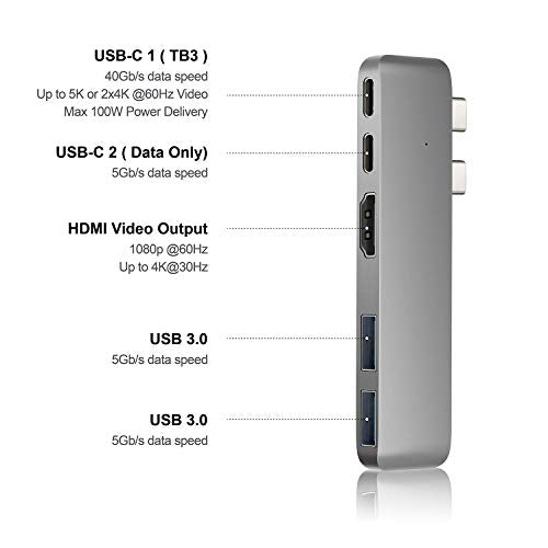 Purgo 5-Port USB Hub PG-TC402 Space Grey USB 3.0 Mini Adapter