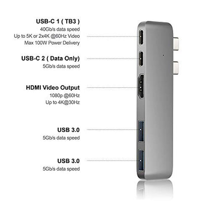 Purgo 5-Port USB Hub PG-TC402 Space Grey USB 3.0 Mini Adapter
