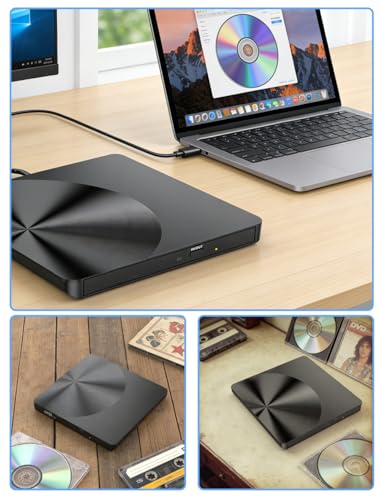 BRIGHTSHOW Semicircle 24X External CD/DVD Drive USB 3.0 Type A & C - Black - Slim