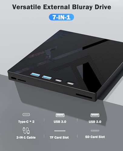 Wbacon External Blu-ray Drive Model Wbacon USB 3.0 Type C 100GB External Optical Reader A-2 MB Cache
