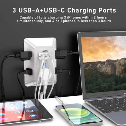 Lvetek 5 Outlet Extender QF-519F 125 Volts 15 Amps USB Wall Charger