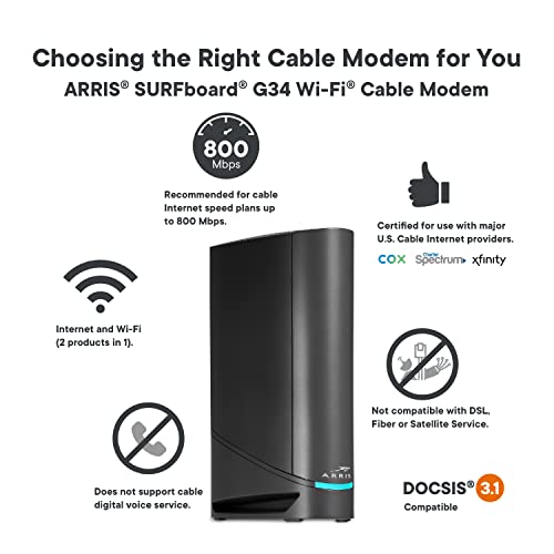 ARRIS 1.0 Count G34 Wi-Fi 6 Router 3000 Mbps Dual-Band Ethernet Cable Modem