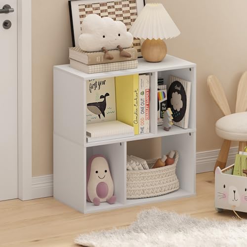 Furinno 4-Cube Bookcase 24126WH Laminated Floor Mount White Storage Organizer