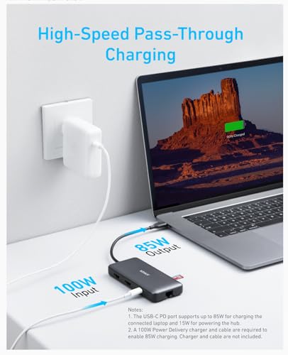 Anker 8-in-1 USB C Hub A83800A1 4K Dual Monitor 85W Power Delivery USB