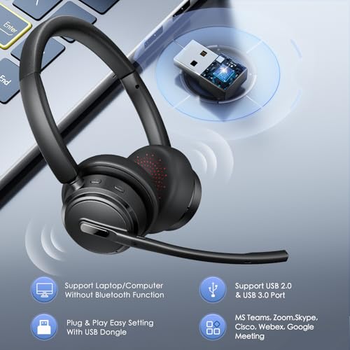 Mopchnic 1.0 Wireless Headset DH18 Noise Cancelling On-Ear Bluetooth Compatible with USB Dongle