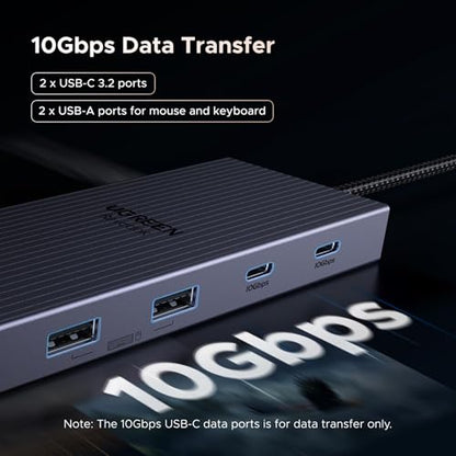 UGREEN 12-Port Docking Station Model 55767 with 2 HDMI, DisplayPort, 10G USB C, USB A 2.0, 100W Power Delivery, SD/TF Reader, Gigabit Ethernet, 3.5mm Audio Interface