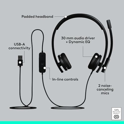 Logitech H570e USB Headset 981-001428 Wired, Stereo, Noise Cancelling