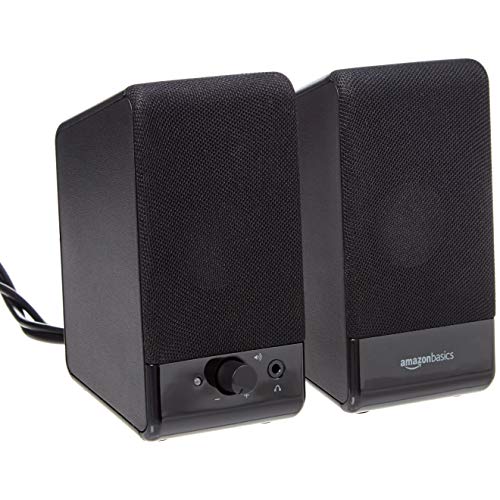 Amazon Basics 2.0 Stereo USB-Powered Speakers U213, 2.1 Watts Output, 3.5mm Aux Input, Portable, Black