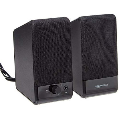 Amazon Basics 2.0 Stereo USB-Powered Speakers U213, 2.1 Watts Output, 3.5mm Aux Input, Portable, Black