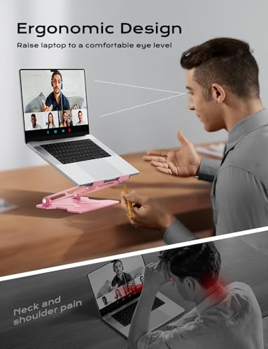 JCZT Laptop Stand NH02 Adjustable Ergonomic Height and Angle Metal Stand for Laptops 10–16 inches Pink