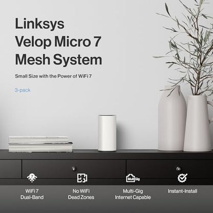Linksys Velop Micro 7 LN1603 Dual-Band 5 Gbps Wi-Fi 7 Mesh System 3-Pack