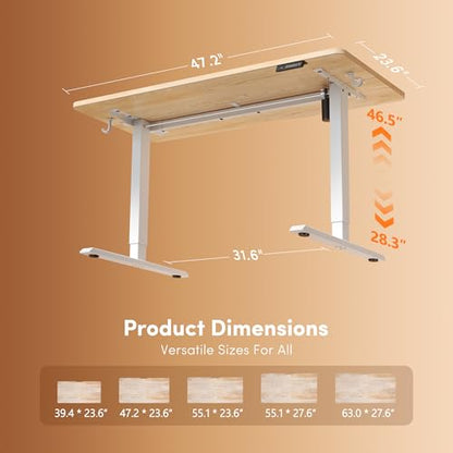 FEZIBO Electric Height Adjustable Standing Desk 48"x24" Maple Surface Steel Frame