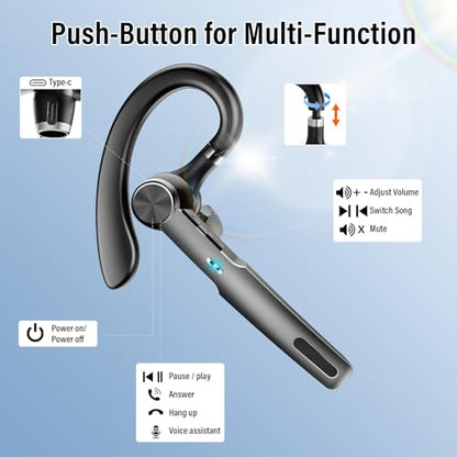 Qecnato G2 Wireless Bluetooth Earpiece 5.3, 15m Range, IP7 Waterproof, Built-In Microphone, Ergonomic Design