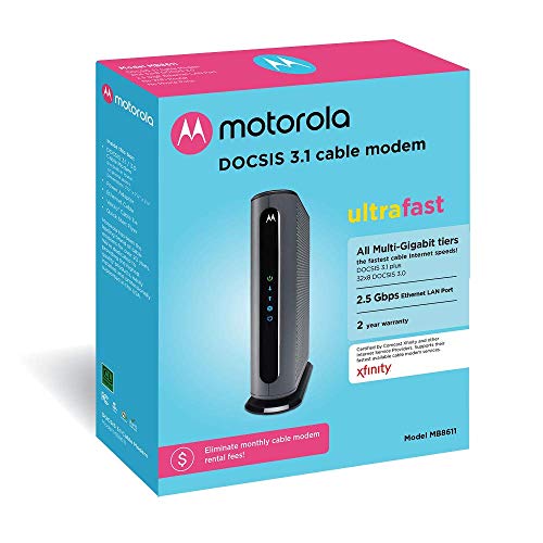 Motorola DOCSIS 3.1 Cable Modem MB8611 2.5G Ethernet Connectivity Ethernet, Wi-Fi