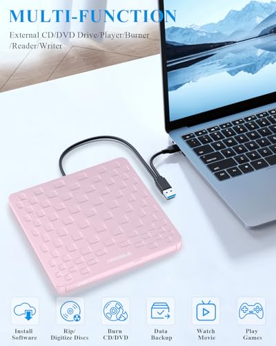 ORIGBELIE 2.5" TP520-Pink USB 3.0 CD/DVD External Drive, 8x, 24x