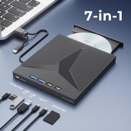 wintale 7 in 1 USB 3.0 Type-C External CD/DVD Drive B0FXWHQJD7
